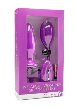 Фиолетовый анальный стимулятор с функцией расширения и вибрацией Inflatable Vibrating Silicone Plug - 12,2 см.