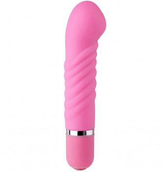 Розовый мини-вибратор с увеличенной головкой и рёбрами Neon Fantasy Stick Pink - 11 см.