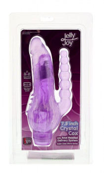 Фиолетовый вибратор для вагинально-анальной стимуляции Jelly Joy Crystal Cox Purple - 19 см.