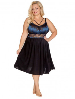 Эффектная сорочка plus size с двухцветным кружевным лифом, черный