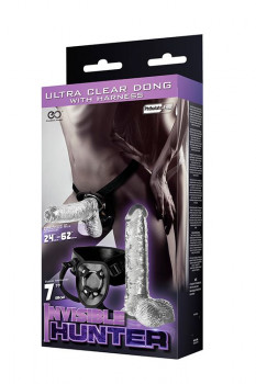 Прозрачный фаллоимитатор с креплением на поясе кольцом Invisible Hunter 7Inch Dong And Harness - 17,8 см.