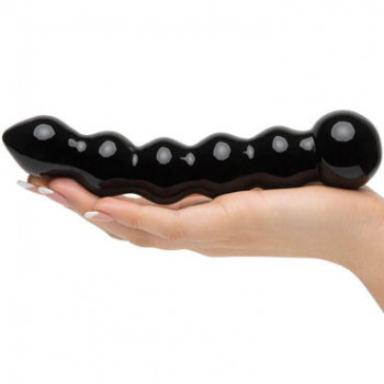 Чёрный стеклянный стимулятор It's Divine Black Glass Beaded Dildo - 20,3 см.