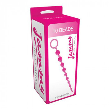 Розовая анальная цепочка с 10 шариками Jammy Jelly Anal 10 Beads - 32 см.