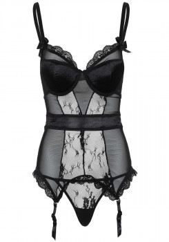 Прозрачный корсаж Underwire Cami Garter & Thong, черный
