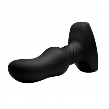 Черная анальная вибропробка с пультом ДУ Curved Rimming Plug Slim M - 13,9 см.