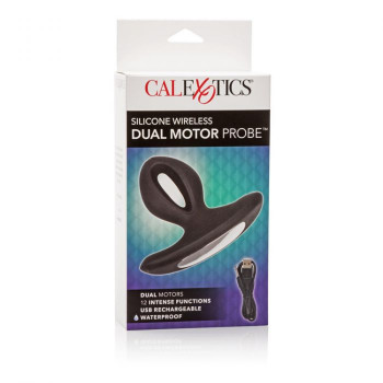 Чёрная анальная пробка с вибрацией Silicone Wireless Dual Motor Probe - 11,5 см.