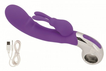 Фиолетовый вибратор Embrace Bunny Wand - 21 см.
