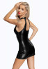 Эротическое мини-платье Snake wetlook mini-dress with front zipper, черный