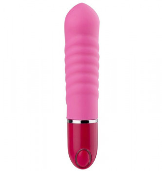 Розовый ребристый мини-вибратор Neon Pleasure Waves Pink - 14 см.