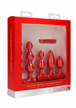 Красный анальный вибронабор Usb-Rechargeable Anal Set