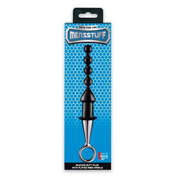Чёрный анальный плаг-елочка Anal Bead With Plated Handle
